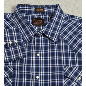 Ely Plains Pearl Snap Shirt Mens BIG MAN 3X 3XB Blue Plaid 2 Pocket Cowboy Rodeo